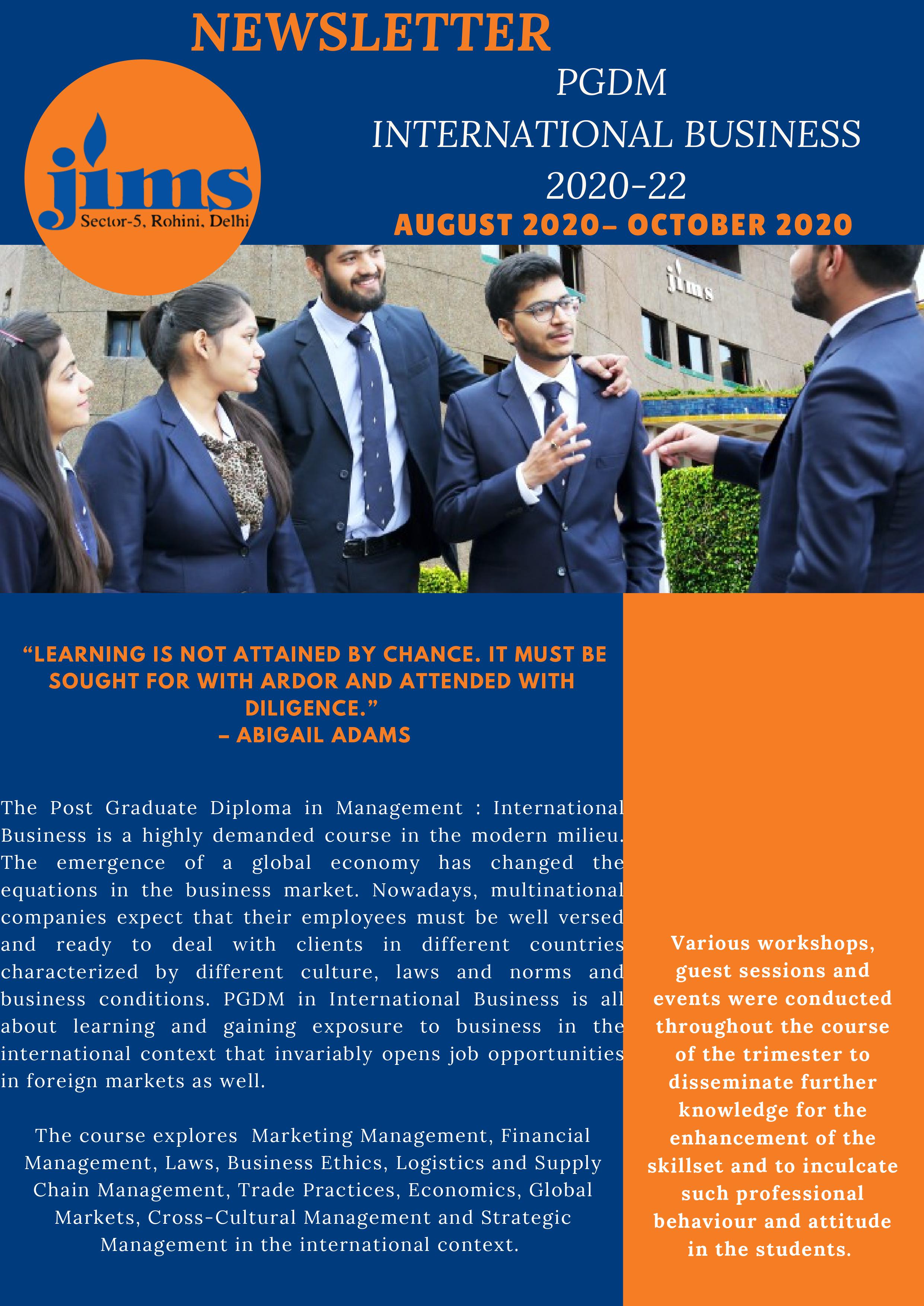 JIMS PGDM-IB(2020-22) Online newsletter [Trimester-I]