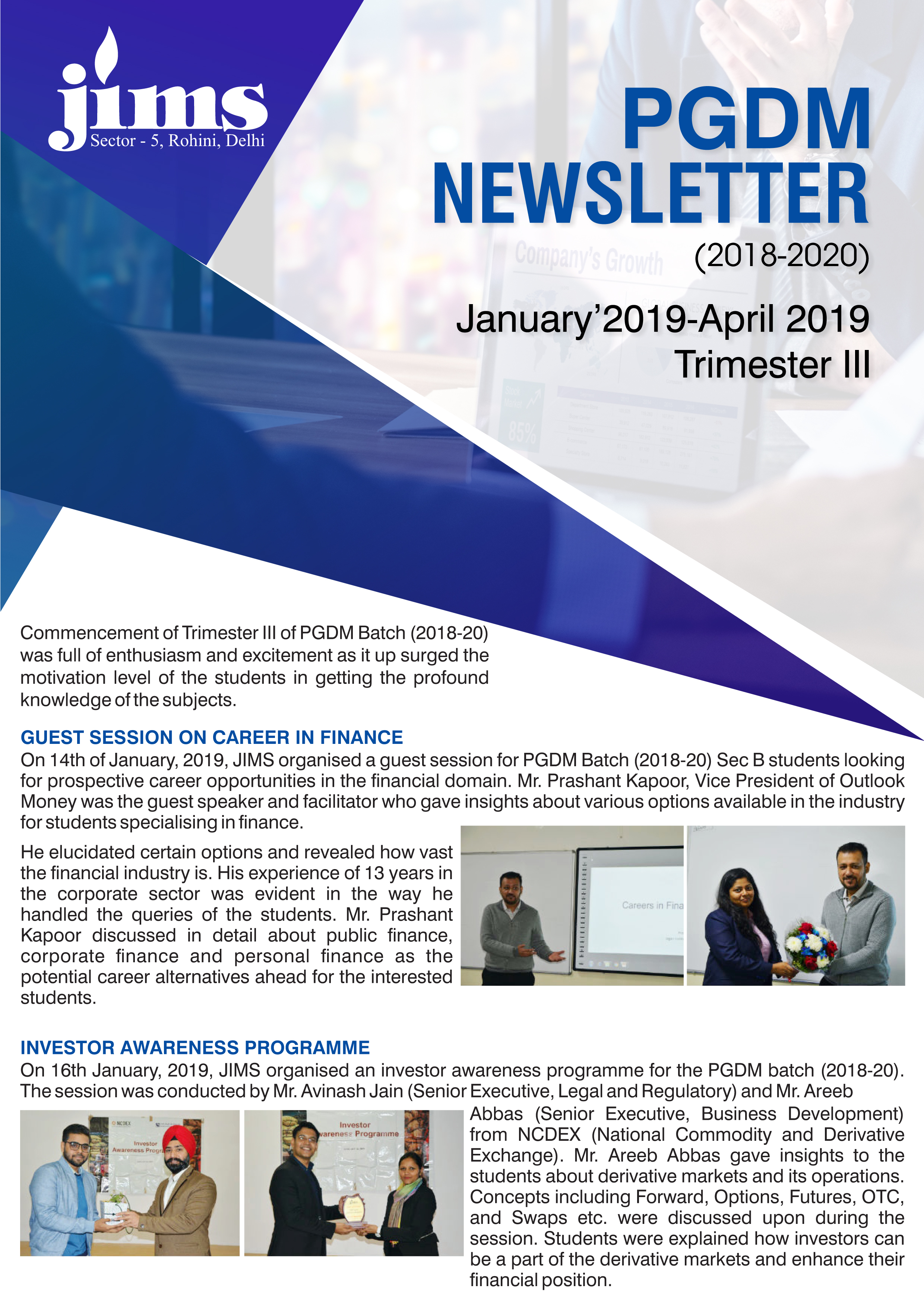 JIMS Rohini PGDM Online newsletter [July - Sep 2019]