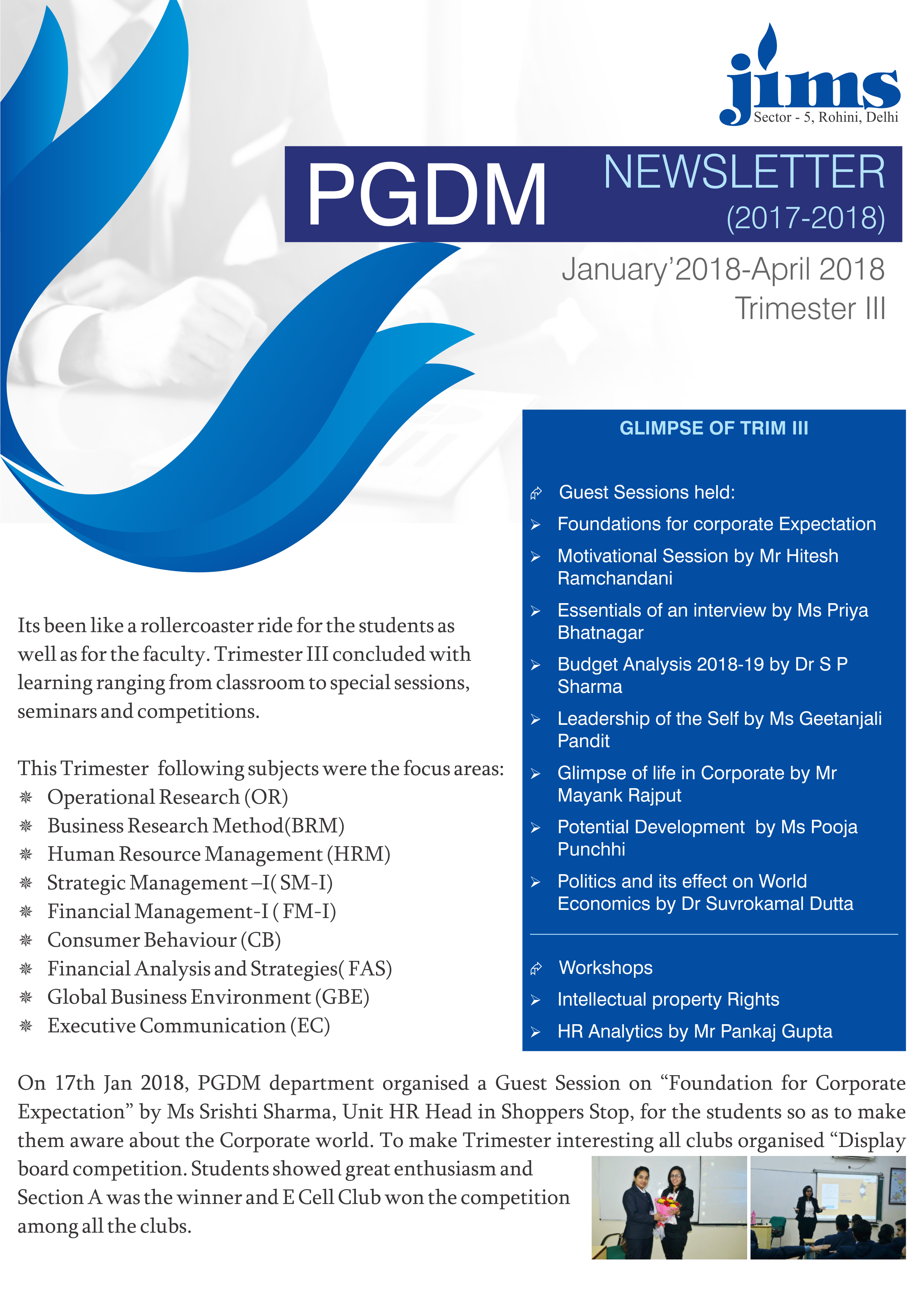 JIMS Rohini PGDM Online newsletter [2018]